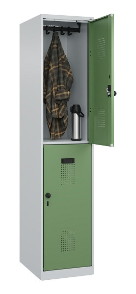 C+P Doppelstöckiger Spind Evolo PLUS, 2 Fächer, 1850x400x500mm, 7035/6011, Drehriegel, 049300-12 S10010