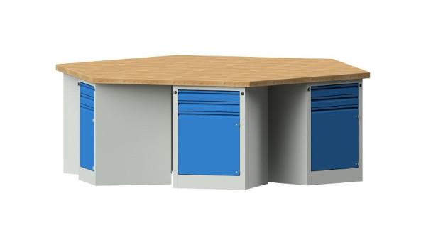 ANKE Werkbänke Gruppenwerkbank, Modell 802 EG, 2700 x 2340 x 900 mm, RAL 7035/5012, BMP 50 mm, 520.303