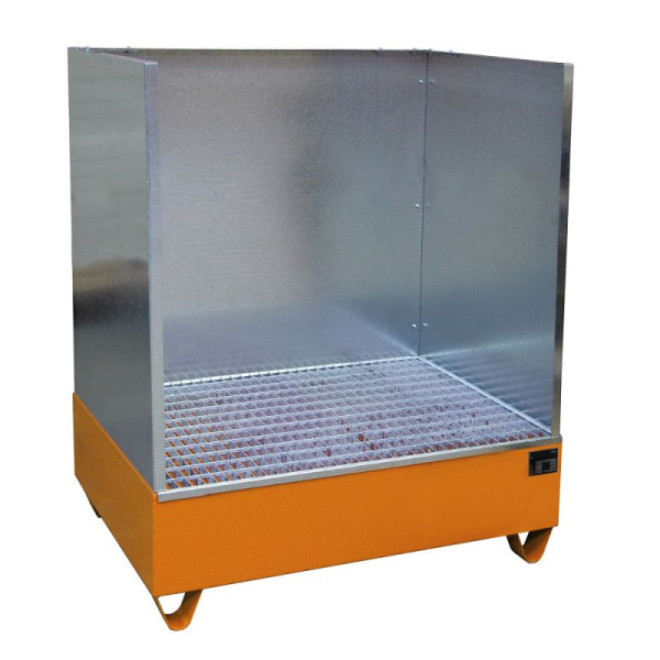 STEIN HGS Auffangwanne Serie 2000/SW, mit Spritzschutzwand, 215 Liter, RAL 2000 gelborange, Gesamthöhe 1360 mm, lackiert, 4 x 200 Liter Fass, 79195.0007