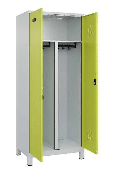 C+P PSA Schwarz-Weiß-Spind Evolo PLUS, mit Füßen, 2 Abteile, 1950x800x500mm, 70, Frontfarbe 1108060 RDS Clowngrün, Zylinderschloss, 049012-22P S10042