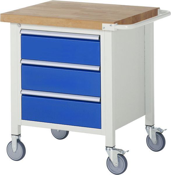 RAU Fahrbare Werkbank 8000 - Modell 8157, B750 x T700 x H880-1080 mm, Systemunterbau B670 x T650 mm, 3 Schubladen, 05-8157A2-077B4H.11