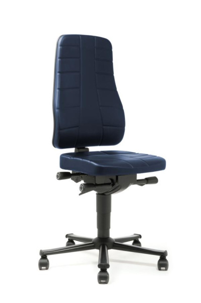 bimos All-In-One Highline Arbeitsdrehstuhl mit Rollen und Kunstleder blau, Sitzhöhe 450-600 mm, 9643-6902