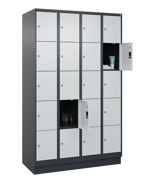 C+P Schließfachschrank Evolo PLUS, mit Sockel, 20 Fächer, 1950x1200x500mm, 7016/7035 Lichtgrau, 049020-405 S10017