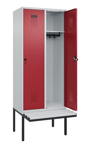 C+P Spind Evolo PLUS, 2 Abteile, 2120x800x815mm, 7035/3003, Haken 4, Drehriegel, Material Sitzfläche Kunststoff, 0490407-22 S10058