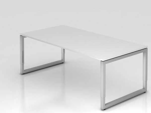 Hammerbacher Schreibtisch O-Fuß eckig 200x100cm Weiß, Rechteckform mit schwebender Tischplatte, VRS2E/W/S