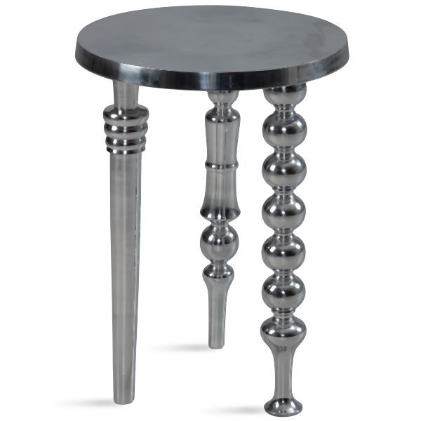 Wohnling Beistelltisch 44 x 44 x 63 cm Aluminium mit drei verschiedenen Beinen, Dreibein, Metall, Rund Silber, Modern, WL6.756