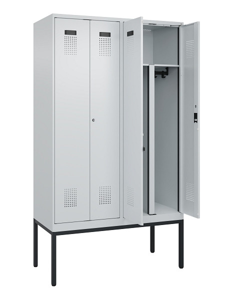 C+P PSA Doppel-Spind Evolo PLUS, Gestell, 4 Abteile, 2120x1200x500mm, 7035/7035, Zylinderschloss, 0490327-40P S10040