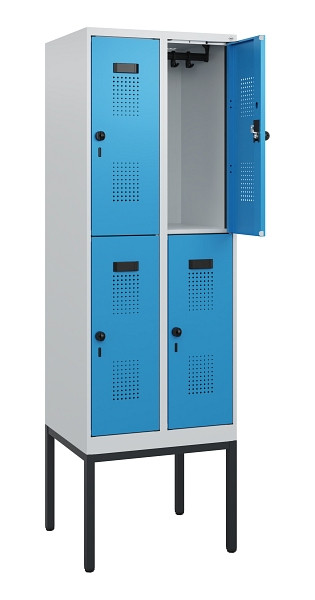 C+P Doppelstock-Spind Evolo PLUS, Gestell, 4 Fächer, 1950x600x500mm, 7035/5012, Drehriegel, 0493305-20 S10007