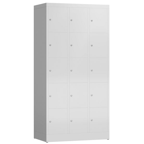 Lüllmann ClassiX Schließfachschrank, 3 Abteile à 5 Fächer, 1800 x 870 x 500 mm, lichtgrau, X-520530