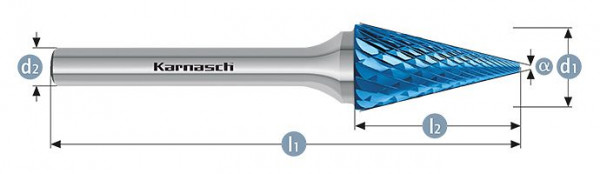 Karnasch Hartmetall-Frässtift Blue-Tec beschichtet SKM/ HP-6 d1= 10,0 / l2= 20 / d2= 6 / l1= 65mm, VE: 2 Stück, 115094040