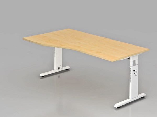 Hammerbacher Schreibtisch C-Fuß 180x100/80cm Ahorn/Weiß, Arbeitshöhe 65-85 cm, VOS18/3/W