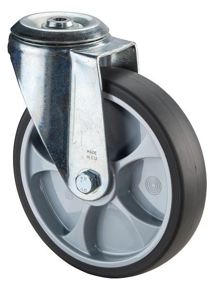 BS Rollen Transportrolle Lenkrolle, thermoplastisches Gummirad grau, Kugellager, Rückenloch, Durchmesser: 200 mm, L101.A85.202