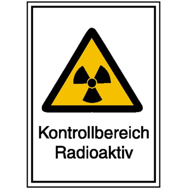 Stein HGS Strahlenschutzschild mit Warnzeichen und Zusatztext, Kontrollbereich Radioaktiv, 148 x 210 mm / Kunststoff, witterungsbeständig, 43.2083