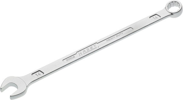 Hazet Ring-Maulschlüssel, extra lang, schlanke Bauform, Außen-Doppel-Sechskant-Tractionsprofil, 14 mm, 600LG-14