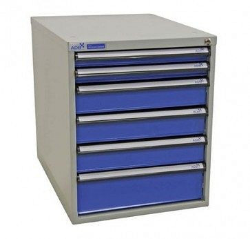 ADB Schubladenbox mit sechs Schubladen, Außenmaße des Korpus: HxBxT: 650mm x 535mm x 700mm, Korpus: Lichtblau, 52526