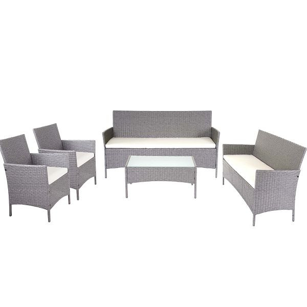 Mendler 3-2-1-1 Poly-Rattan Garten-Garnitur Halden, Lounge-Set Sitzgruppe Sofa, grau, Kissen creme, 64303+64279+64287+64309