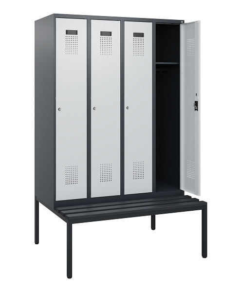 C+P Spind Evolo PLUS, 4 Abteile, 1950x1200x815mm, 7016/7035, Zylinderschloss, Material Sitzfläche Kunststoff, Sitzbank, 0490505-40 S10098
