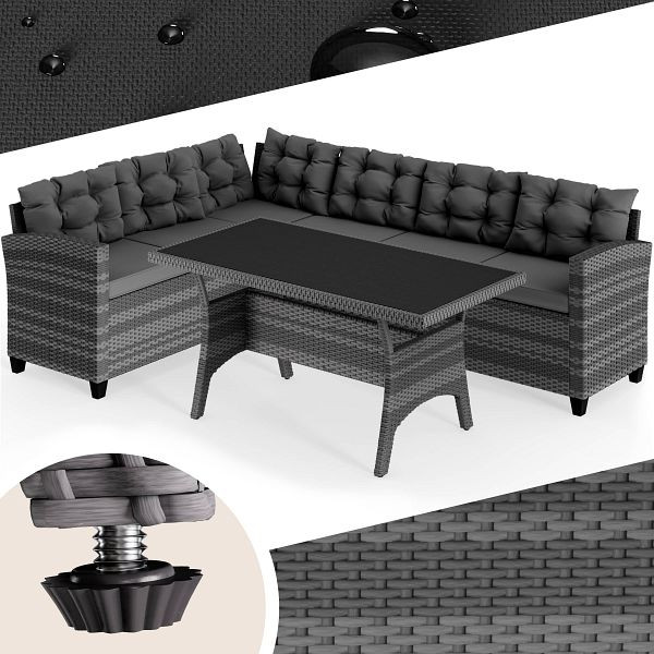 casaria Polyrattan Ecklounge Lissabon Grau/Anthrazit inkl Kissen, 994645