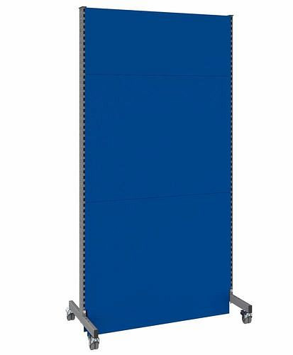 DENIOS Mobile Akustik Trennwand, Grundfeld, B 1250, H 2500 mm, Akustik-Lochblech zweiseitig, grau/blau, 293110