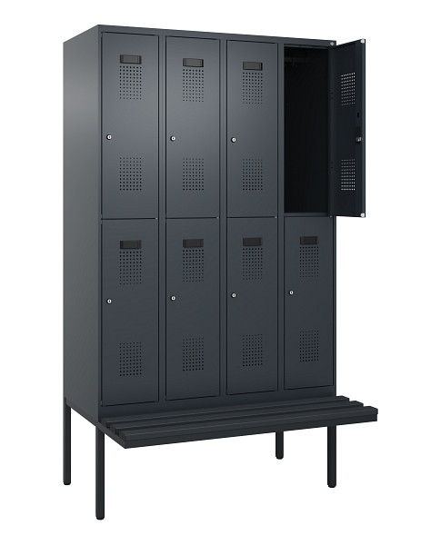 C+P Doppelstock-Spind Evolo PLUS, Bank, 8 Fächer, 2120x1200x815mm, 7016/7016, Zylinderschloss, Sitzfläche Kunststoff, 0493407-40 S10124