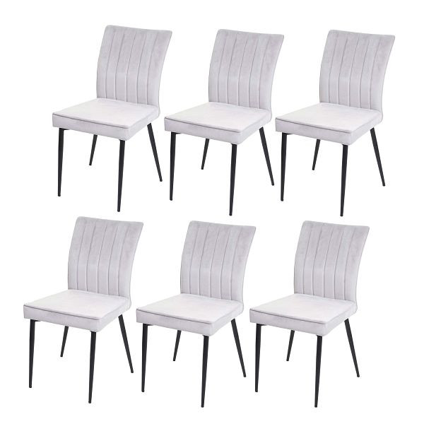 Mendler 6er-Set Esszimmerstuhl HWC-K16, Stuhl Küchenstuhl, Samt Metall, hellgrau, 3x89320