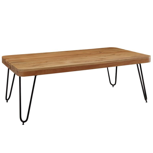 Wohnling Couchtisch BAGLI Massivholz Akazie 115 cm breit Design Metallbeine Landhaus-Stil, WL1.512