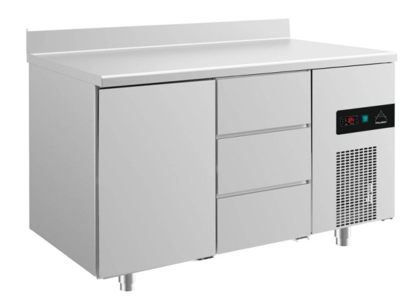 A&S Polarny Kühltisch -2 bis +8°C mit 1x Tür und 1x drei Schubladen rechts, 1400 x 700 x 850 mm, mit Aufkantung, KT2TDA