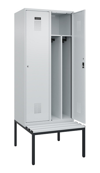 C+P Spind Evolo PLUS, 2 Abteile, 2120x800x815mm, 7035/7035, Haken 4, Zylinderschloss, Sitzfläche Kunststoff, Sitzbank, Trennwand, 0490507-22F S10094
