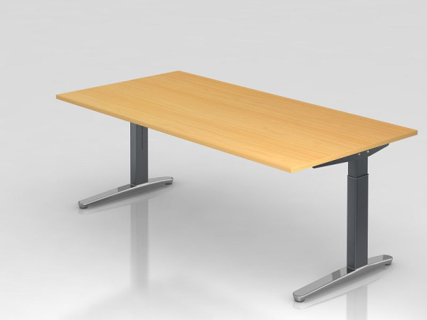 Hammerbacher Schreibtisch C-Fuß 200x100cm Buche/Graphit (Poliert), Rechteckform, VXB2E/6/GC