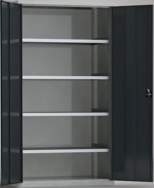KLW Schwerlastschrank, 2000x1108x656mm, Flügeltüren, 4 verzinkte höhenverstellbare Fachböden, Tragkraft 200kg, 7FW-PP2000TD-2004XPB