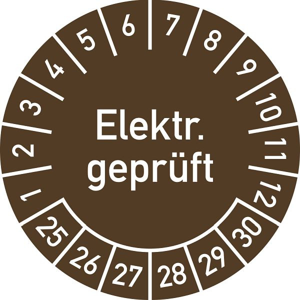 Moedel Prüfplakette Elektr. geprüft 2025 - 2030, Folie, Ø 30 mm, VE: 10 Stück/Bogen, 106298