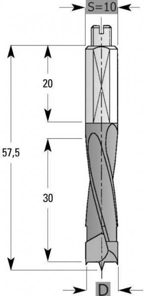 Edessö Dübelbohrer HW S10, A: 10, B: 30, GL: 57,5 - LH, 143010002