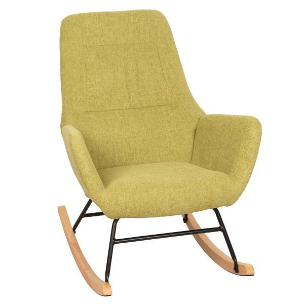 Mendler Schaukelstuhl HWC-N13, Schwingstuhl Relaxsessel Fernsehsessel, Massiv-Holz Metall Stoff/Textil 320g/m², grün, 105708