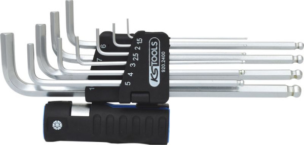 KS Tools 3 in 1 Innen6kant-Winkelstiftschlüssel-Satz, 10-teilig XL, Kugelkopf, 920.2400