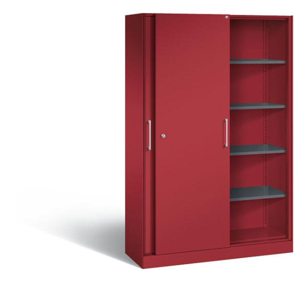 C+P Schiebetürenschrank Asisto, H1980xB1200xT435mm, Farbe: Rubinrot, Bügelgriff, 5 OH, 142001-000 S10120