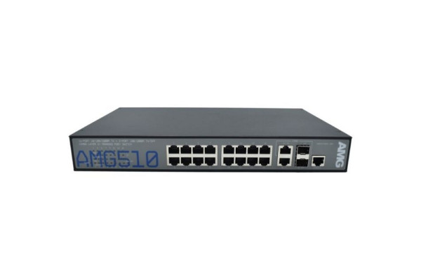 AMG Systems Managed Switch, 16 x 1GBT RJ45 mit 30W PoE (290W max.), 2 x 100/1000FX SFP Slots, AMG510-16GAT-2C-P290