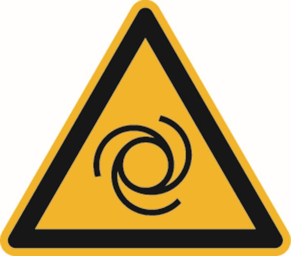 Schilder Klar Warnzeichen Warnung vor automatischem Anlauf DIN EN ISO 7010-W018, 400x0.6 mm Aluminium geprägt, 3130/54