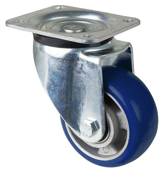 BS Rollen Schwerlastrolle Lenkrolle, Polyurethanrad 83 Shore, Aluminiumfelge, Kugellager, Platte, Durchmesser: 125 mm, L600.B92.125