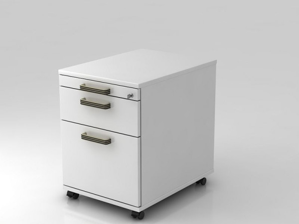 Hammerbacher Rollcontainer 58cm, 1 Schub, 1HR, Schloss Streifengriff Weiß, 42,8x58x59 cm, 1/3/6 HE, VAC20/W/W/SG