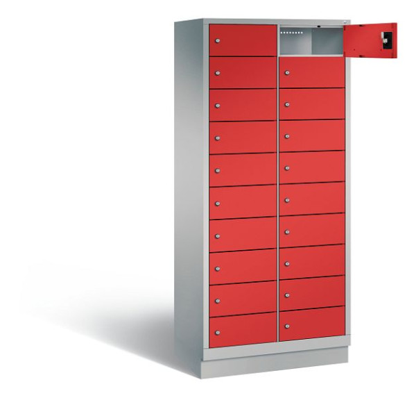 C+P Schließfachschrank Evolo, H1800xB810xT500mm, Farbe: Weißaluminium / feuerrot, mit Steckdosenleiste, 48020-2210 S10192