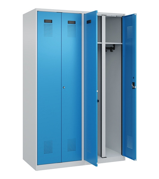 C+P Schwarz-Weiß-Spind Evolo PLUS, 4 Abteile, 1850x1200x500mm, 7035/5012, Zylinderschloss, 049002-40 S10034