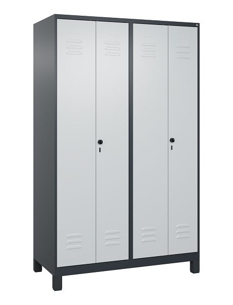 C+P Umkleidespind Classic PLUS, Doppel-Spind, Füße, 4 Abteile, 1950x1200x500mm, 7016/7035, Drehriegel, 080012-40P S10001