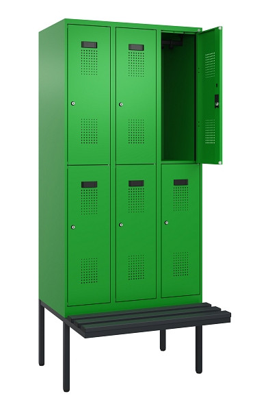 C+P Doppelstock-Spind Evolo PLUS, Bank, 6 Fächer, 2120x900x815mm, 6037/6037, Zylinderschloss, Sitzfläche Kunststoff, 0493407-30 S10140