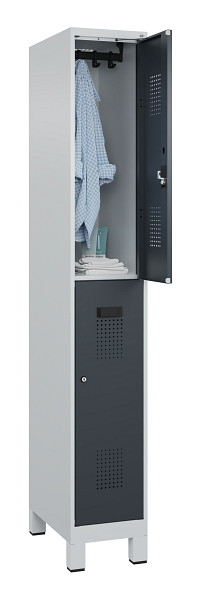 C+P Doppelstöckiger Spind Evolo PLUS, mit Füßen, 2 Fächer, 1950x300x500mm, 7035, Frontfarbe RAL 7016 Anthrazitgrau, Zylinderschloss, 049310-10 S10039