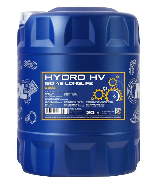 MANNOL Paraffin-Hydrauliköl 2202 Hydro HV ISO 46 LONGLIFE, VE: 20 l, MN2202-20