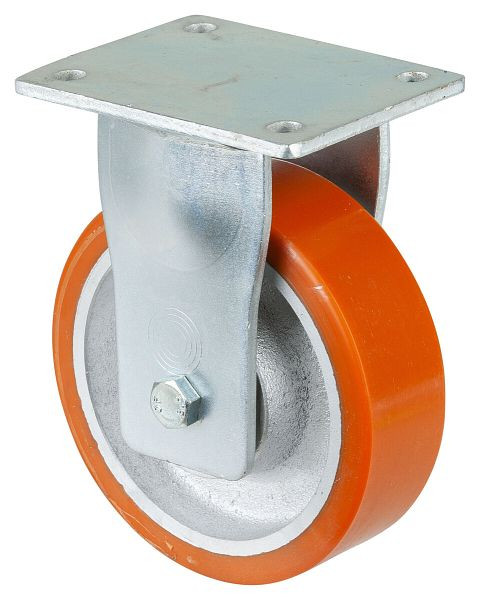 BS Rollen Schwerlastrolle, Bockrolle, Rad-Breite 50 mm, Rad-Ø 160 mm, Tragfähigkeit 850 kg, Guss-Polyurethan 95 Shore A, Guss, Kugellager, RR110.C10.160