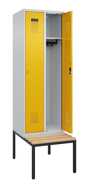 C+P Spind Evolo PLUS, 2 Abteil, 2120x600x815mm, 7035/1004, Zylinderschloss, Sitzfläche Buche-Hartholz, Sitzbank, 0490507-20 S10027