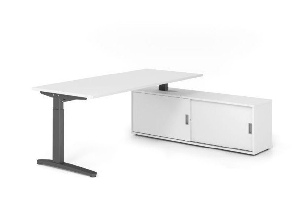 Hammerbacher Schreibtisch XB19, 180x80cm, Platte: Weiß, 25mm dick, C-Fuß Gestell Graphit, höheneinstellbar, Ahorn, SB/W/G/W/W, VXBE19SB/W/G/W/W