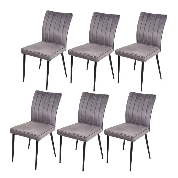 Mendler 6er-Set Esszimmerstuhl HWC-K16, Stuhl Küchenstuhl, Samt Metall, dunkelgrau, 3x89319