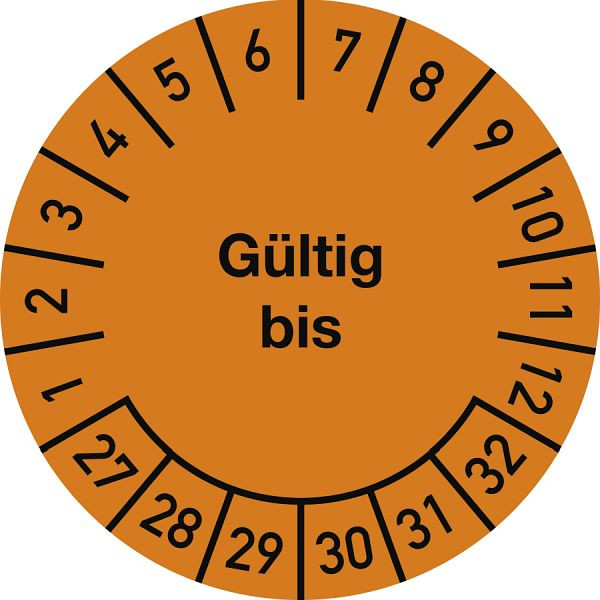 Moedel Prüfplakette Gültig bis 2027 - 2032, Dokumentenfolie, Ø 25 mm, VE: 10 Stück/Bogen, 108218